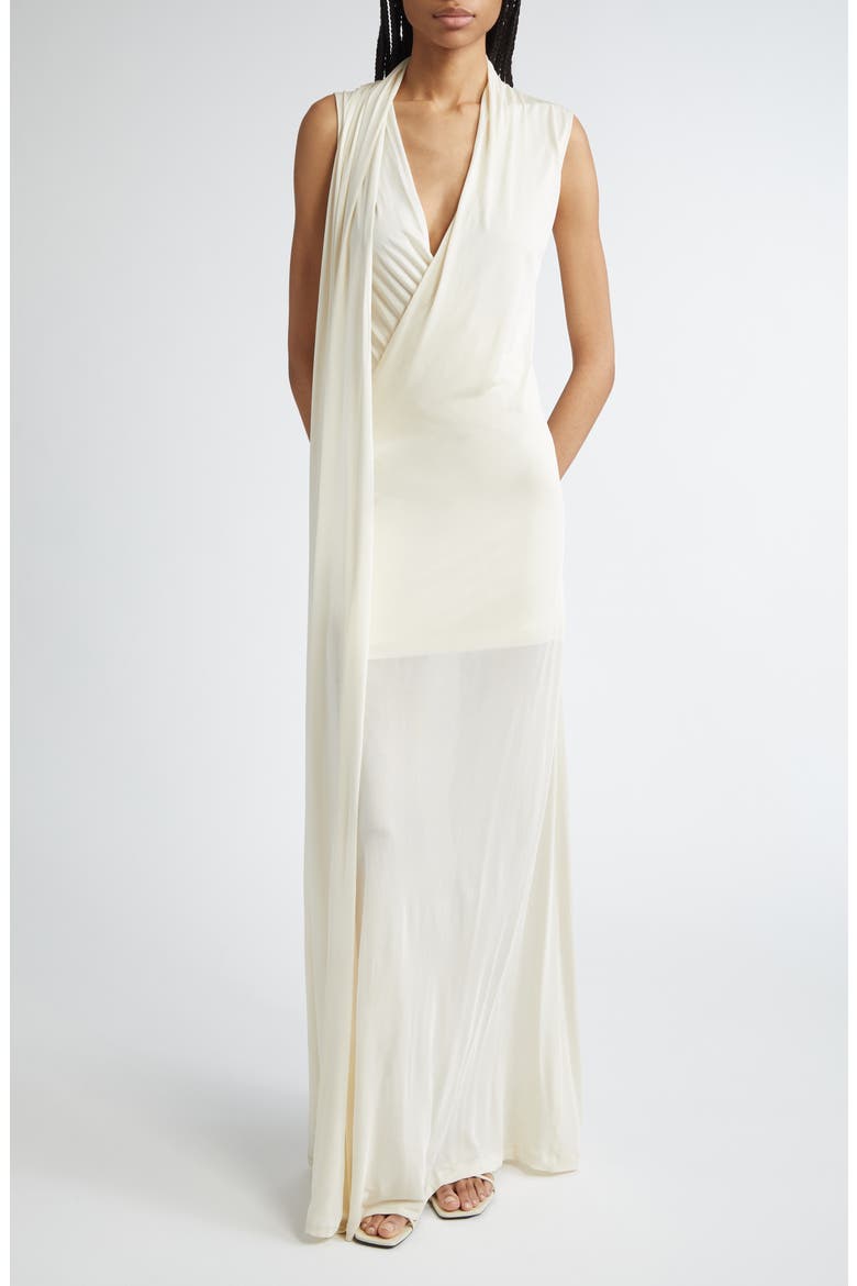 Overlapped Scarf Sheer Stretch Jersey Maxi Dress, Main, color, ECRU