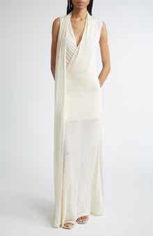 Overlapped Scarf Sheer Stretch Jersey Maxi Dress
