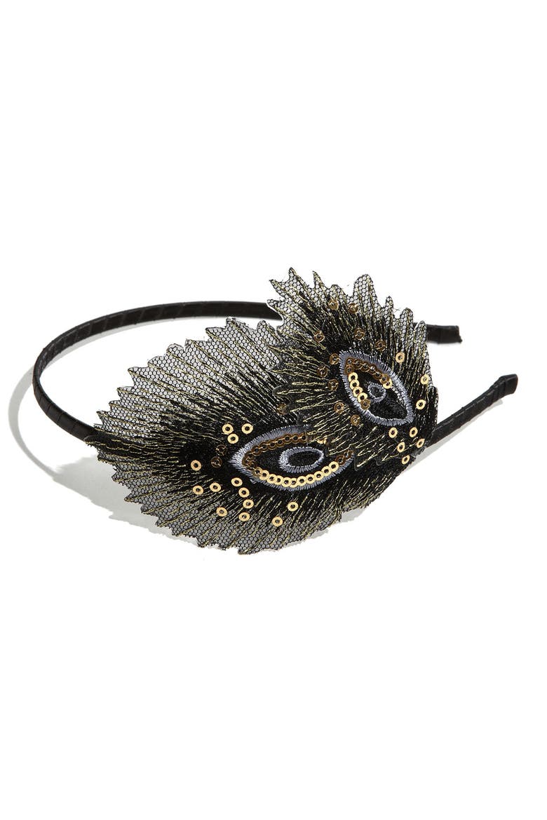 Accessories 'Fancy Feathers' Headband, Main, color, BLACK