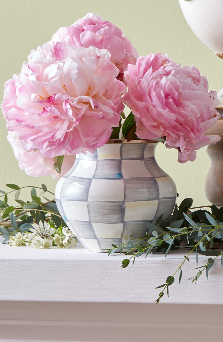 MACKENZIE CHILDS Sterling Check Enameled Steel Vase, Alternate, color, Grey/ White