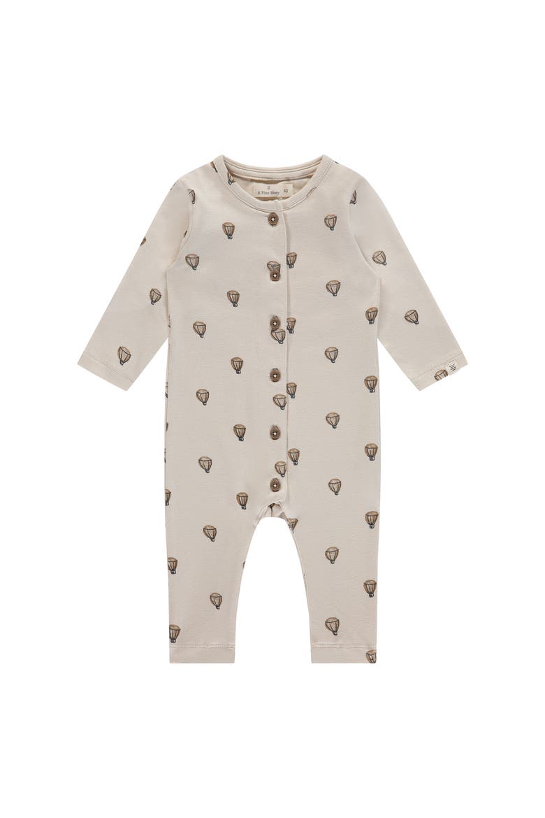 Hot Air Balloon Print Romper, Main, color, Pearl