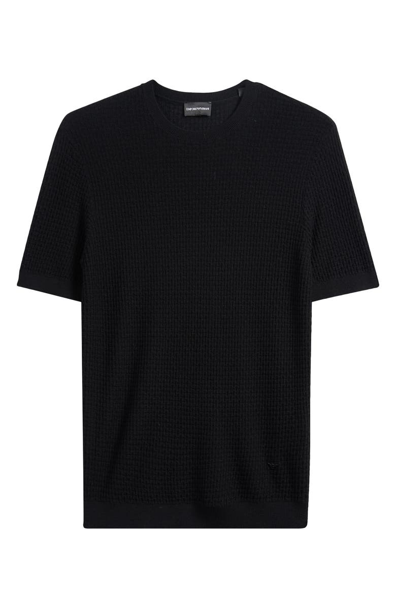 Emporio Armani Short Sleeve Textured Wool Crewneck Sweater, Alternate, color, Solid Black