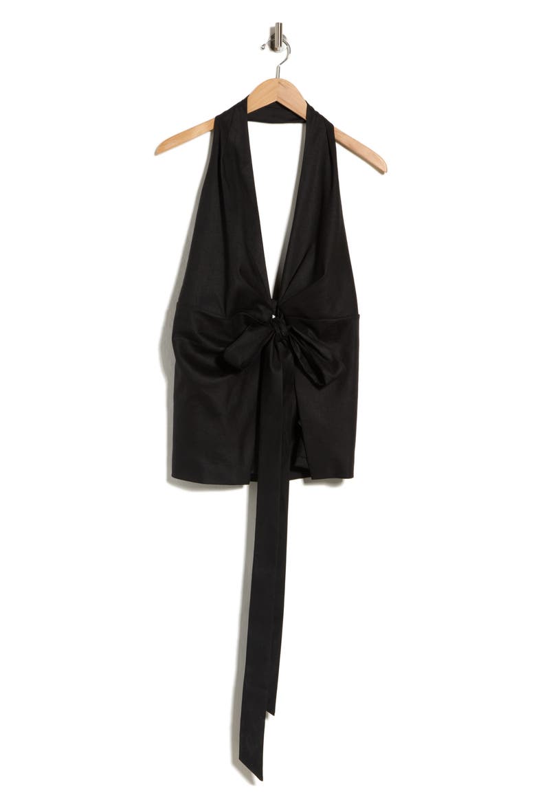 Alyssa Linen Blend Tie Front Halter Top, Alternate, color, BLACK