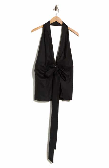 Alyssa Linen Blend Tie Front Halter Top