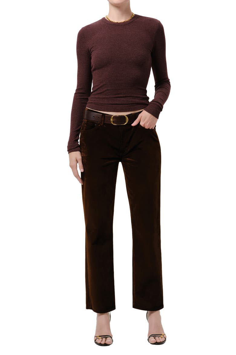 Bina Ribbed Crewneck T-Shirt, Alternate, color, HEATHER MAHOGANY