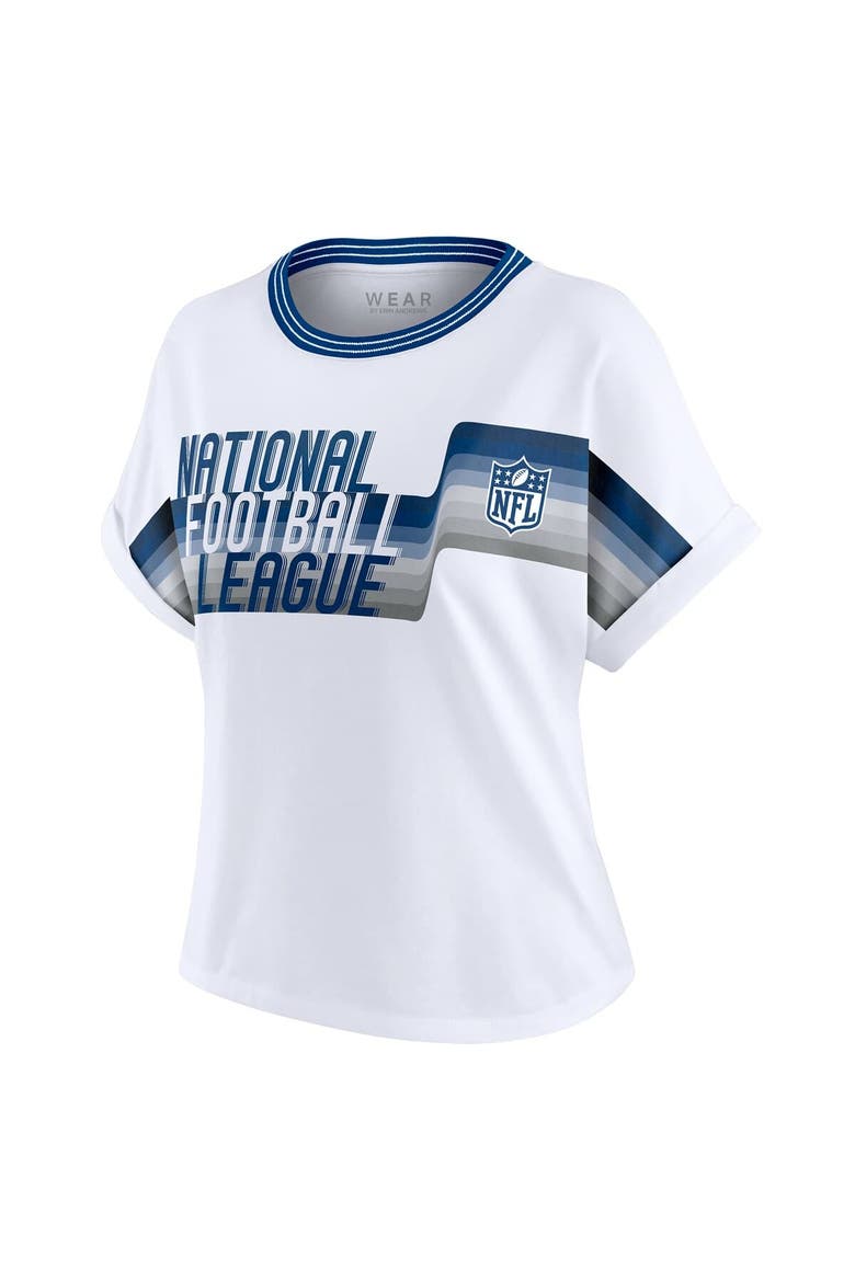 Women's WEAR by Erin Andrews White NFL Cropped Center Stripe Dolman T-Shirt, Alternate, color, White
