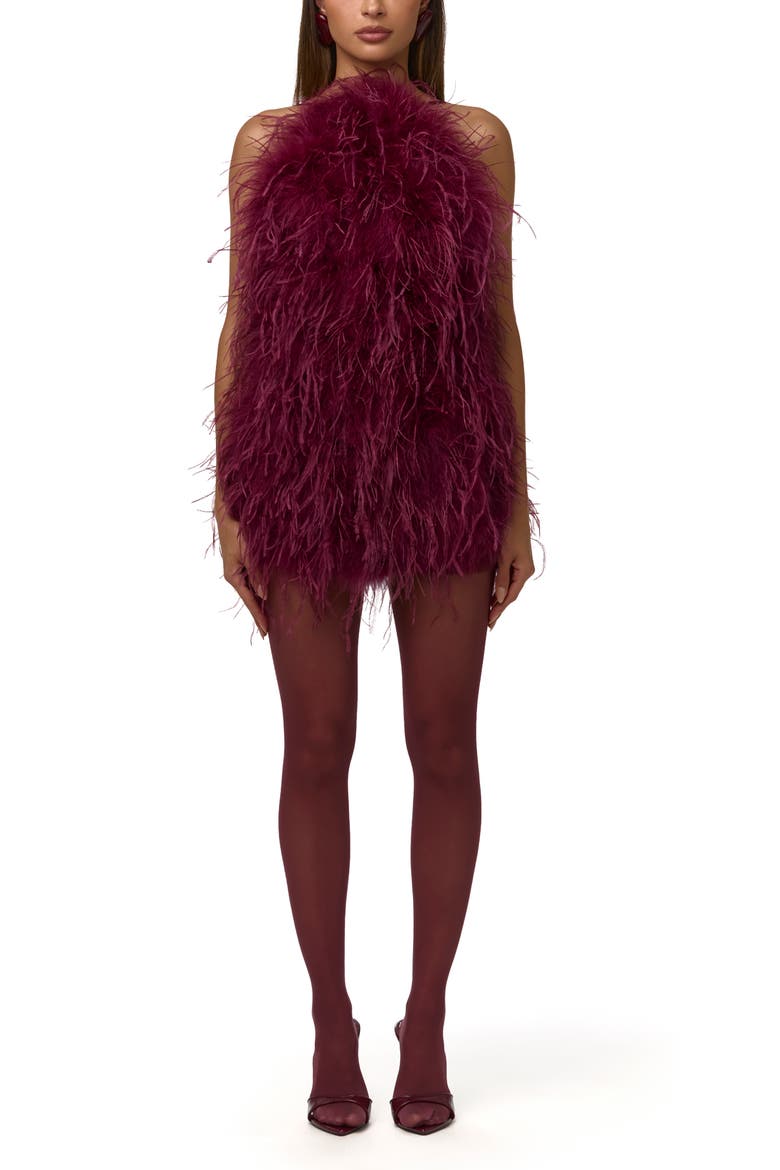 Feather Minidress, Main, color, SANGRIA