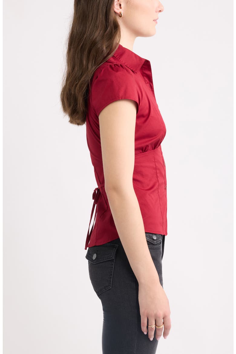 Ruched Empire Waist Button Shirt, Alternate, color, RED CINDER