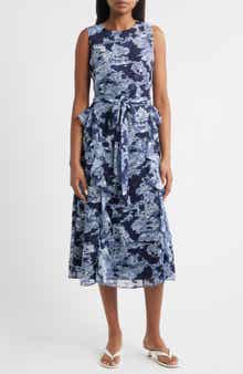 Eliza J Landscape Print Sleeveless Midi Dress