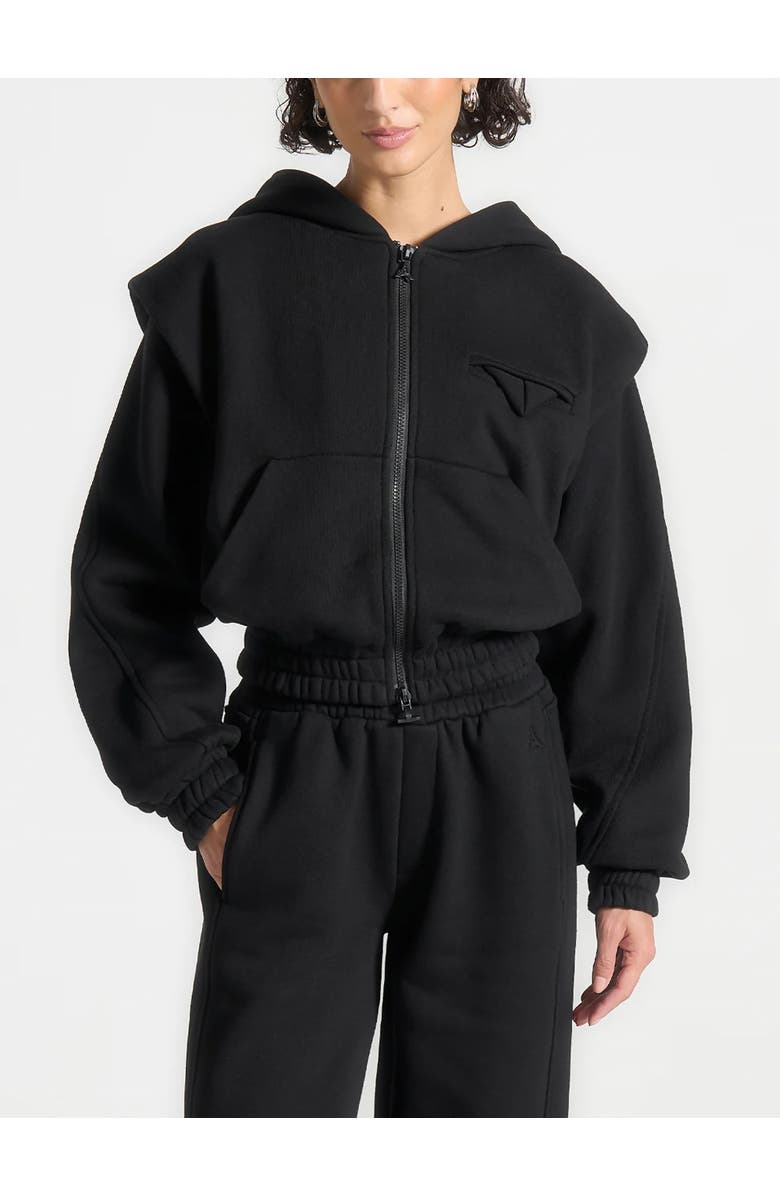 Manière De Voir Louna Wide Shoulder Zip Through Hoodie, Main, color, Black