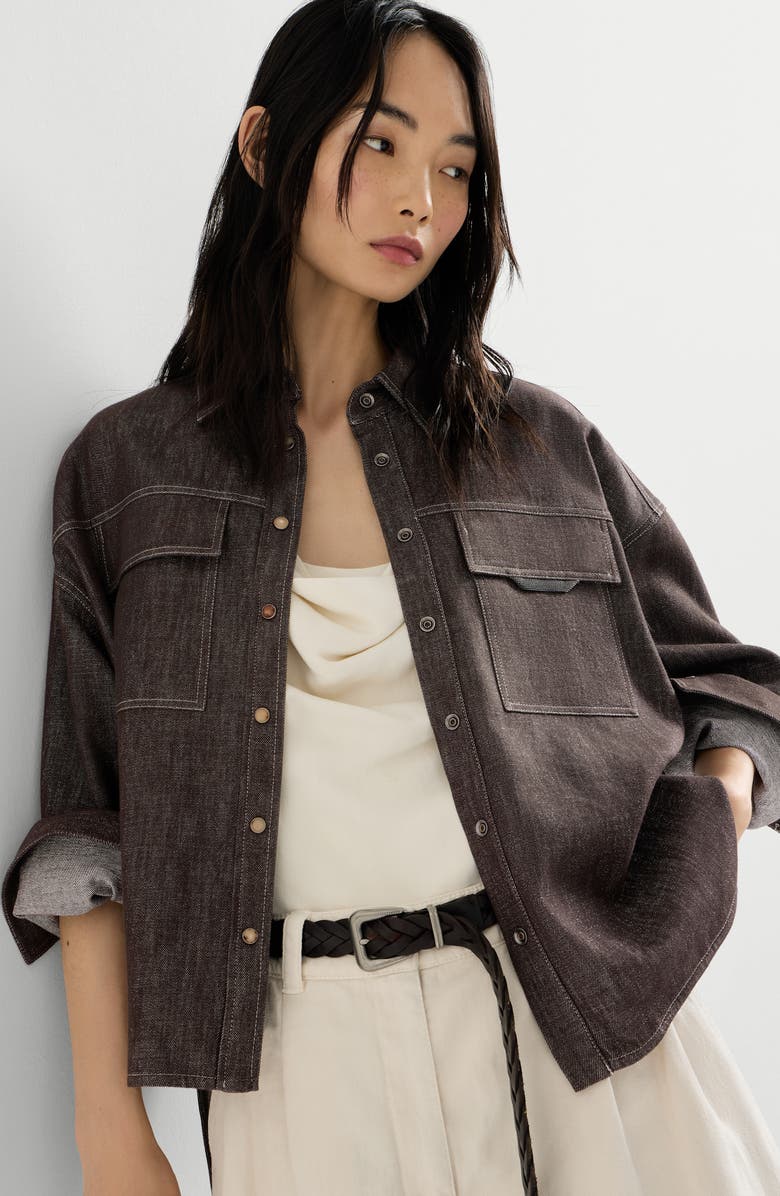 Brunello Cucinelli Sparkling no-fade denim shirt, Alternate, color, Cocoa