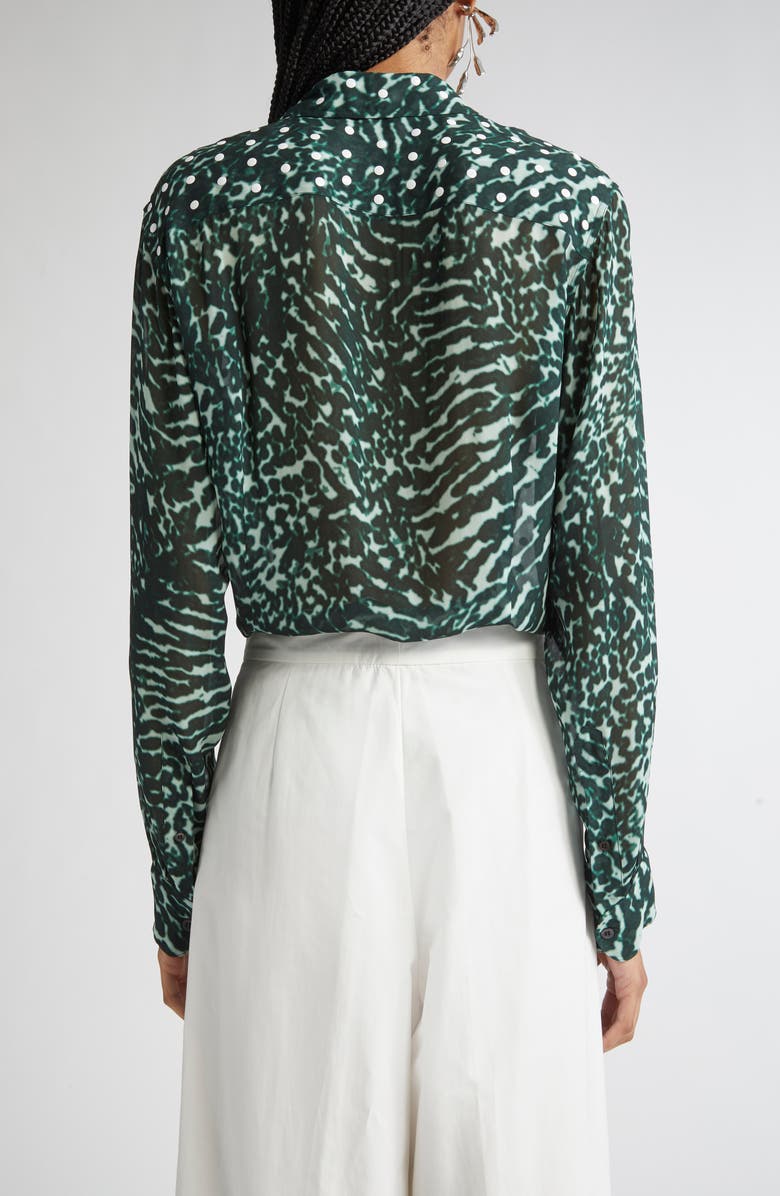 Dries Van Noten Chowy Mixed Print Button-Up Shirt, Alternate, color, Petrol