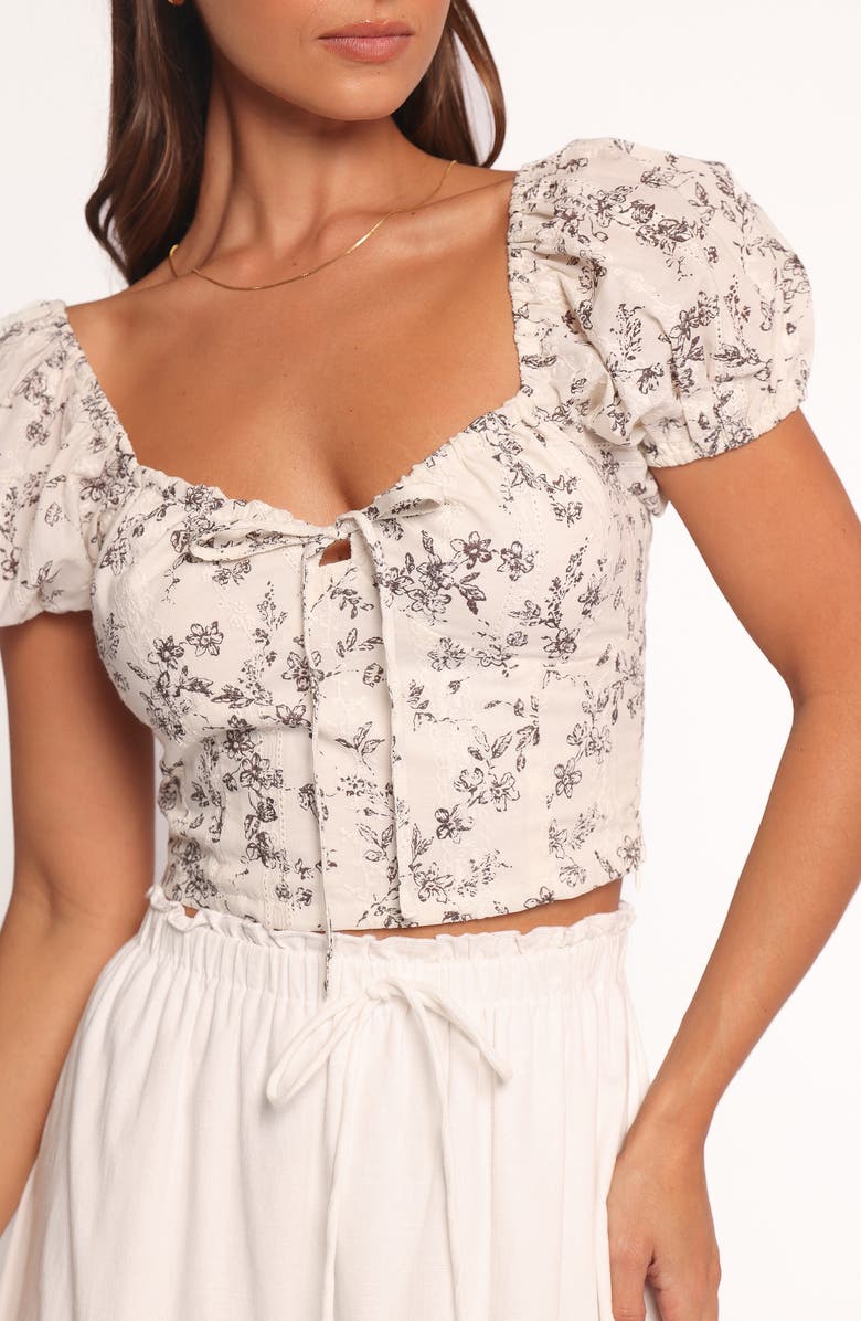 Petal & Pup Monira Floral Puff Sleeve Cotton Crop Top, Alternate, color, Brown Ivory
