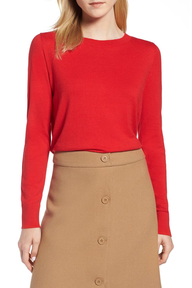 Button Back Sweater, Main, color, RED CHINOISE