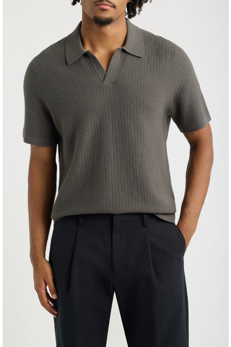 Johnny Collar Textured Polo Sweater, Main, color, GREY HARBOR