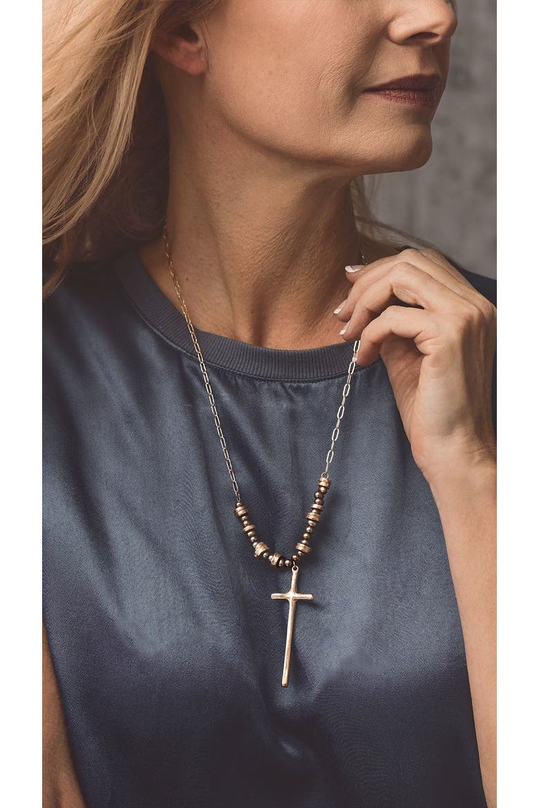 Grounded Bronze Cross Necklace, Alternate, color, Bronze