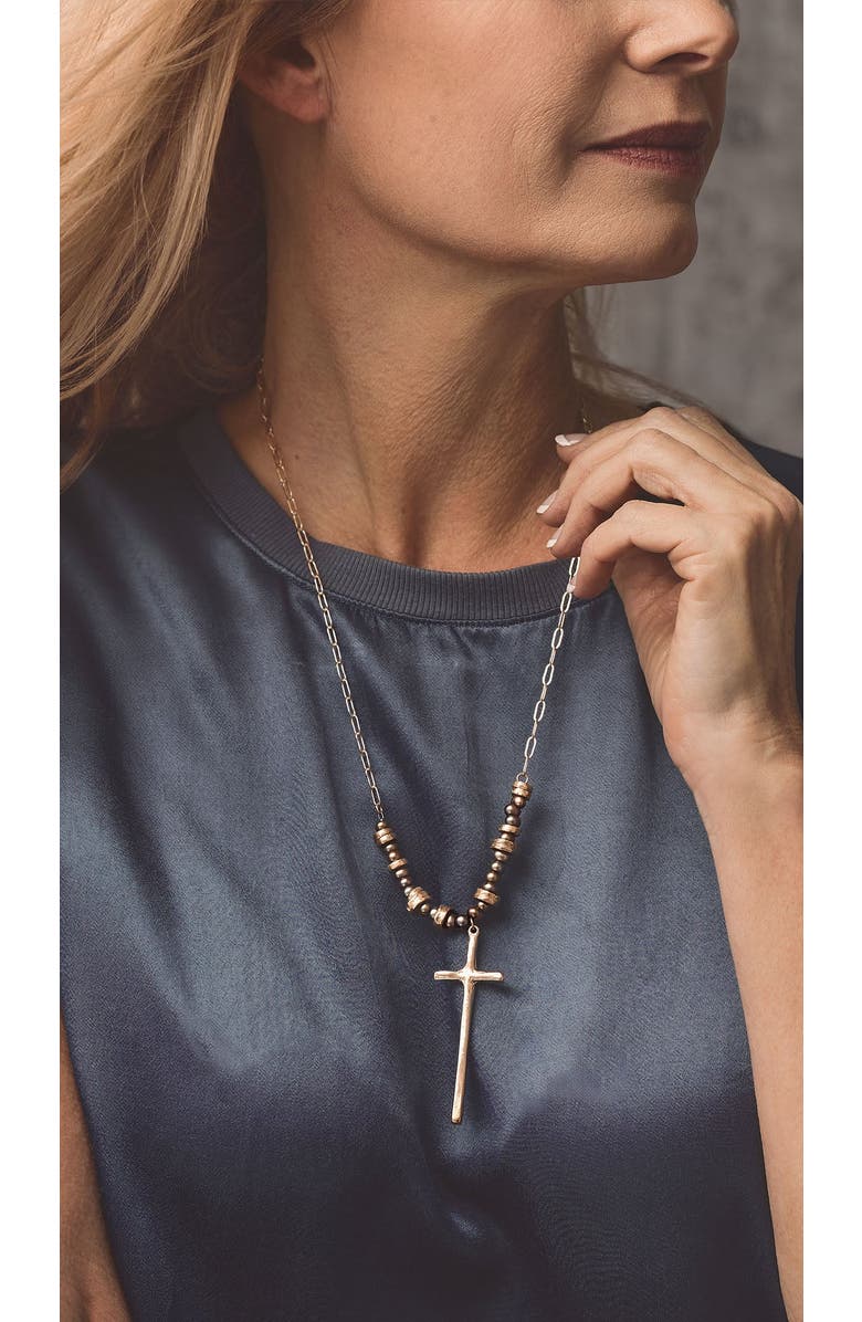 Collection 1304 Grounded Bronze Cross Necklace, Alternate, color, Bronze