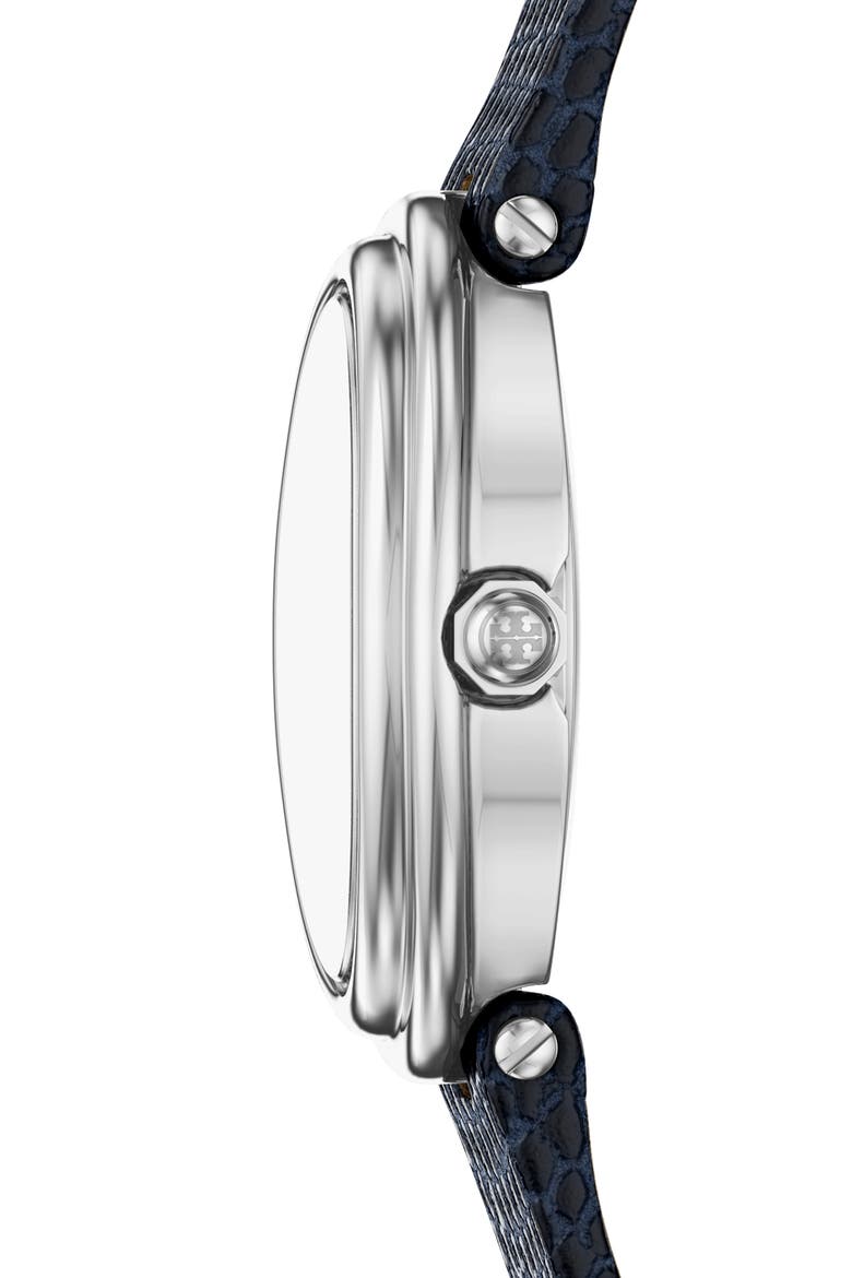 The Oval Leather Strap Watch, 22mm x 28mm, Alternate, color, BLUE