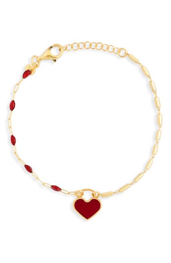 Meshmerise Cz Enamel Heart Chain Bracelet In Yellow/red