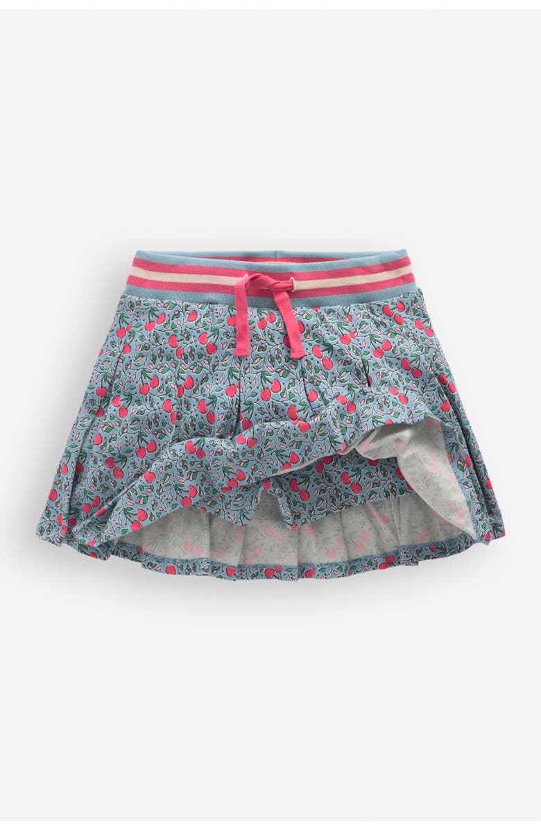 Mini Boden Kids' Pleated Cotton Jersey Skort, Alternate, color, Blue Cherries