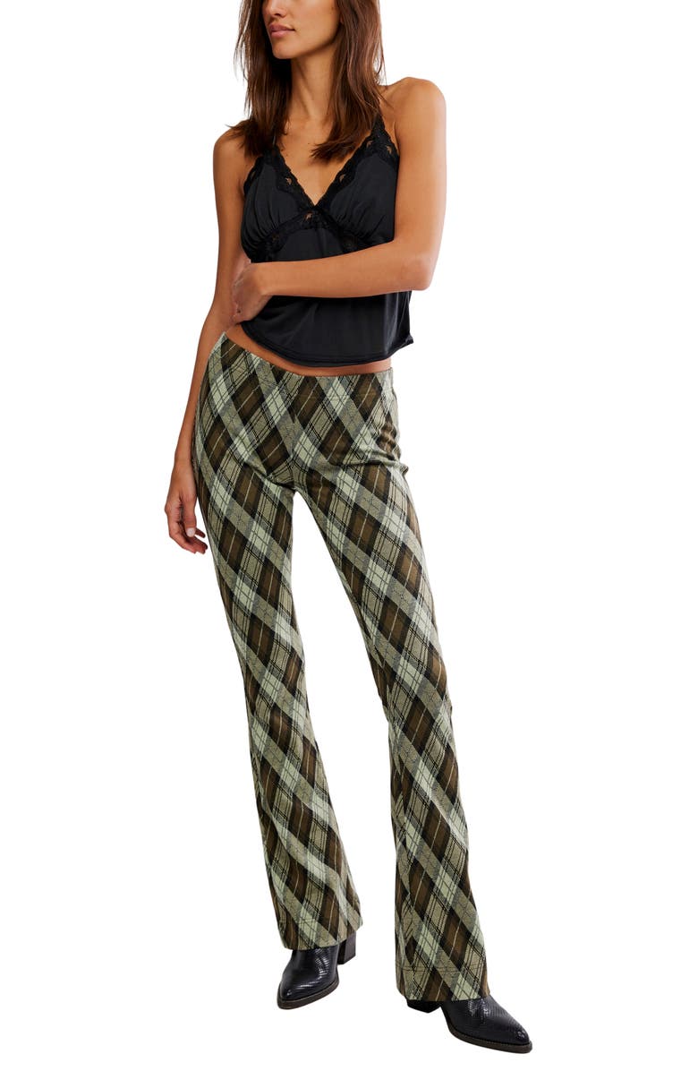 Free People Chloe Plaid Flare Leg Knit Pants, Alternate, color, Olive Combo