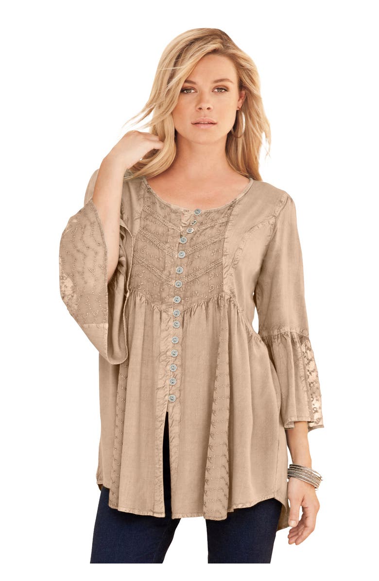 Roaman's Taylor Acid Wash Big Shirt, Main, color, New Khaki