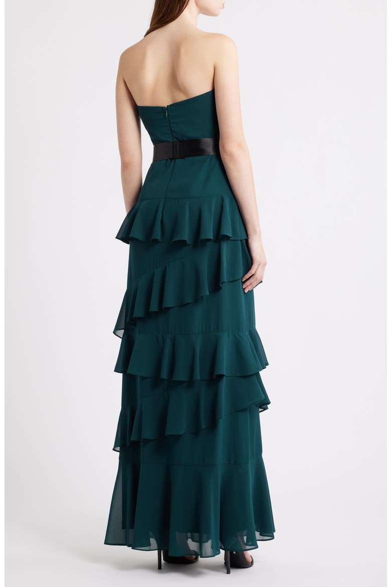 Amalia Strapless Ruffle Tiered Gown, Alternate, color, EMERALD