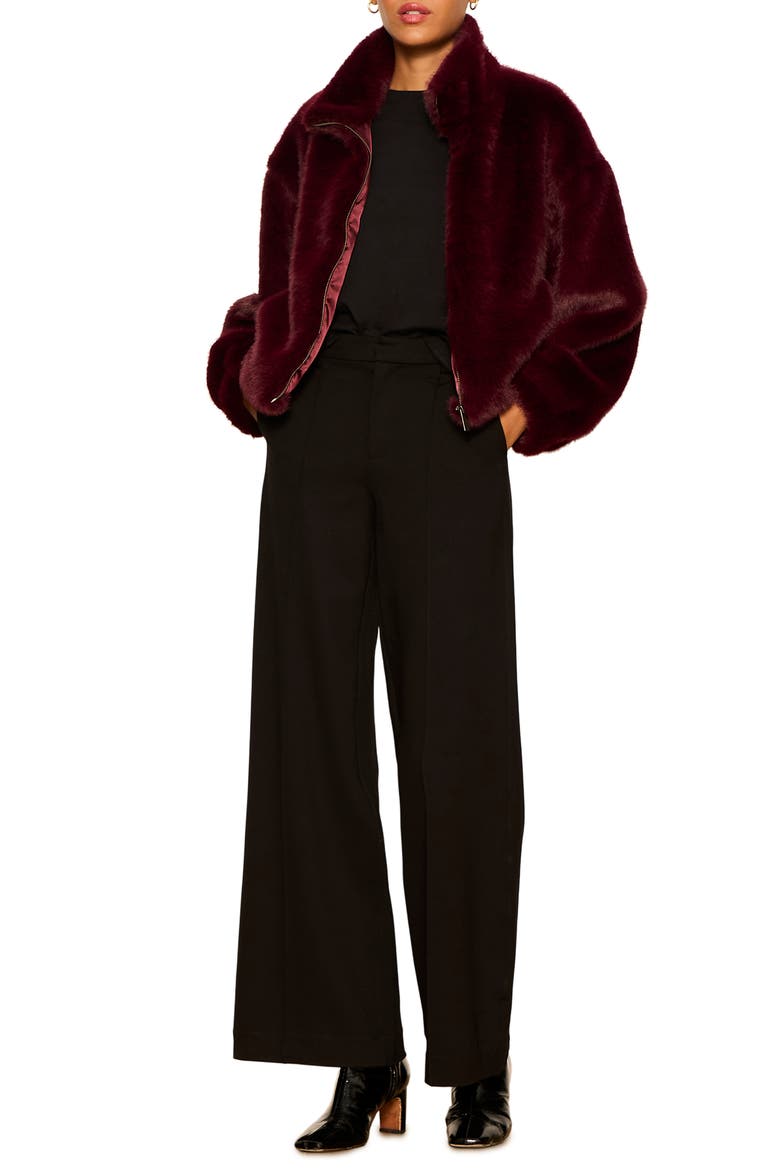 Everest Faux Fur Bomber Jacket, Alternate, color, BORDEAUX BURGUNDY