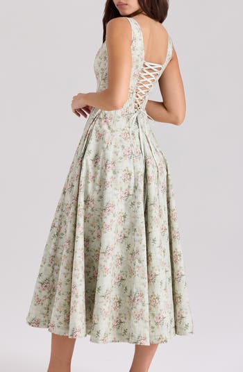 Mariabella Lace-Up Stretch Cotton Midi Dress