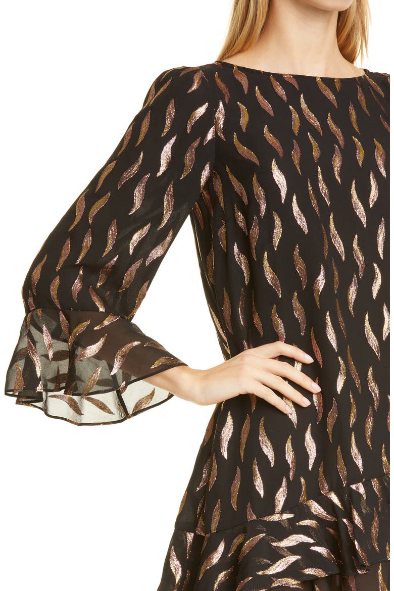 Marissa Metallic Floral Fil Coupé Minidress, Alternate, color, PINK GOLD