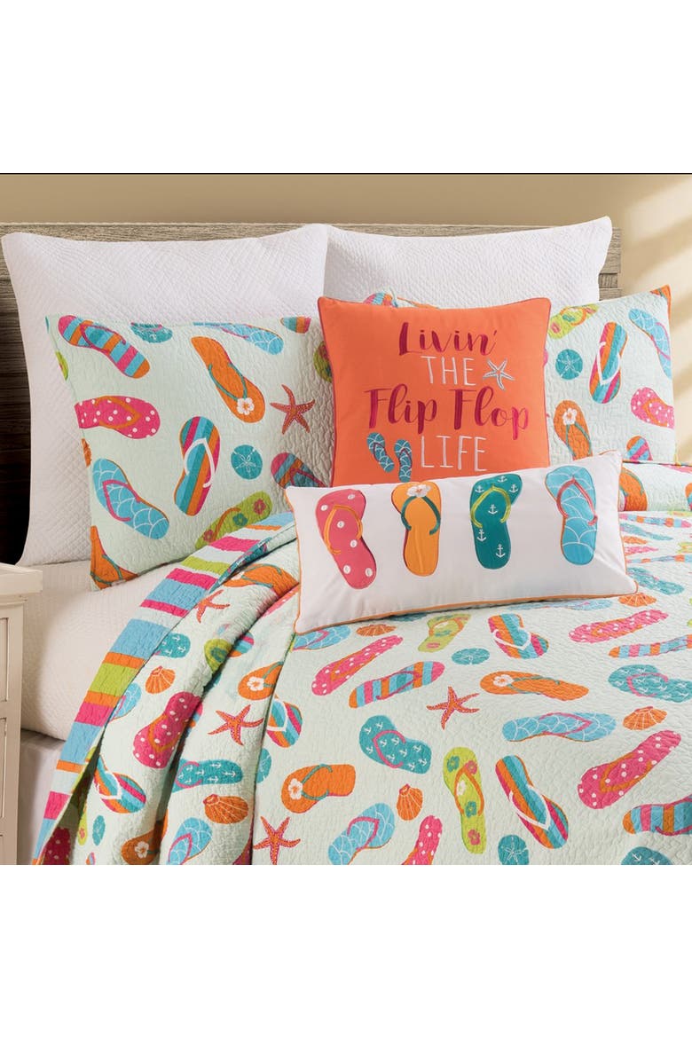 Flip Flops Mini Embroidered Cotton Blend Accent Pillow 12" x 24", Alternate, color, Blue