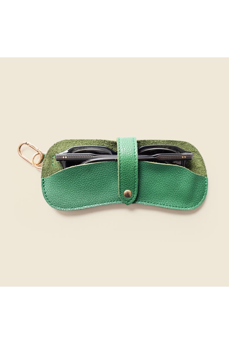 Leather Sunglasses Case with Key Ring, Main, color, Green