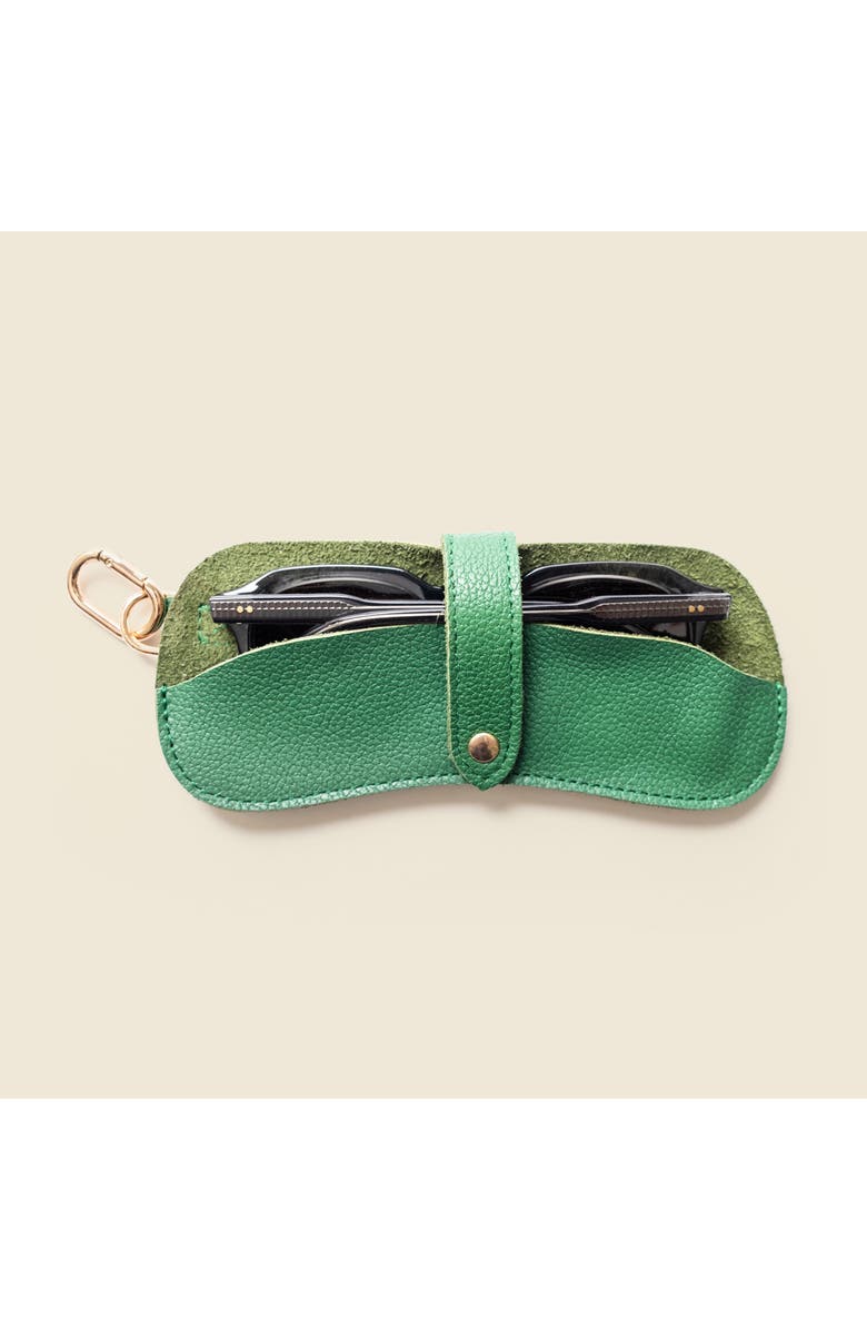 Casupo Leather Sunglasses Case with Key Ring, Main, color, Green