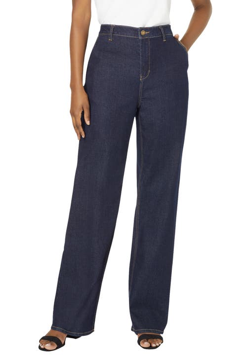 Jessica London True Fit Stretch Denim Wide Leg Jean In Black