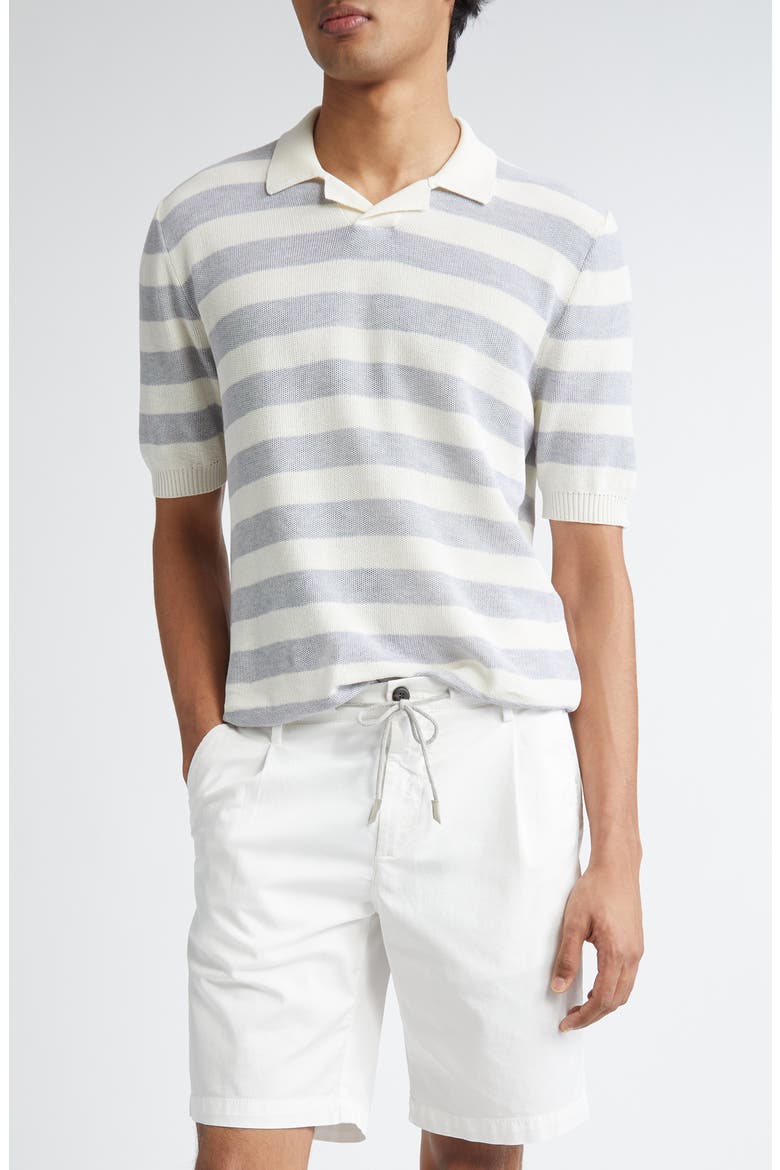 Stripe Short Sleeve Cotton Polo Sweater, Main, color, 01-13 WHITE LIGHT GREY MELANGE