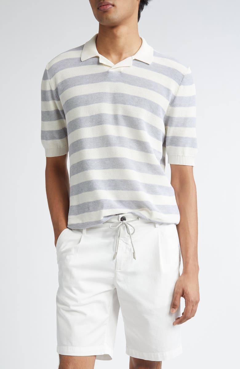 Eleventy Stripe Short Sleeve Cotton Polo Sweater, Main, color, 01-13 White Light Grey Melange