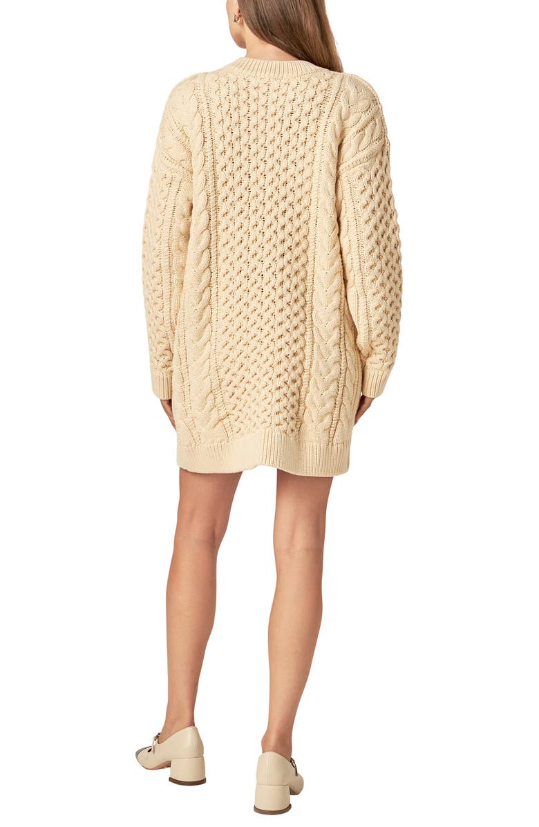English Factory Cable Stitch Long Sleeve Sweater Dress, Alternate, color, Cream