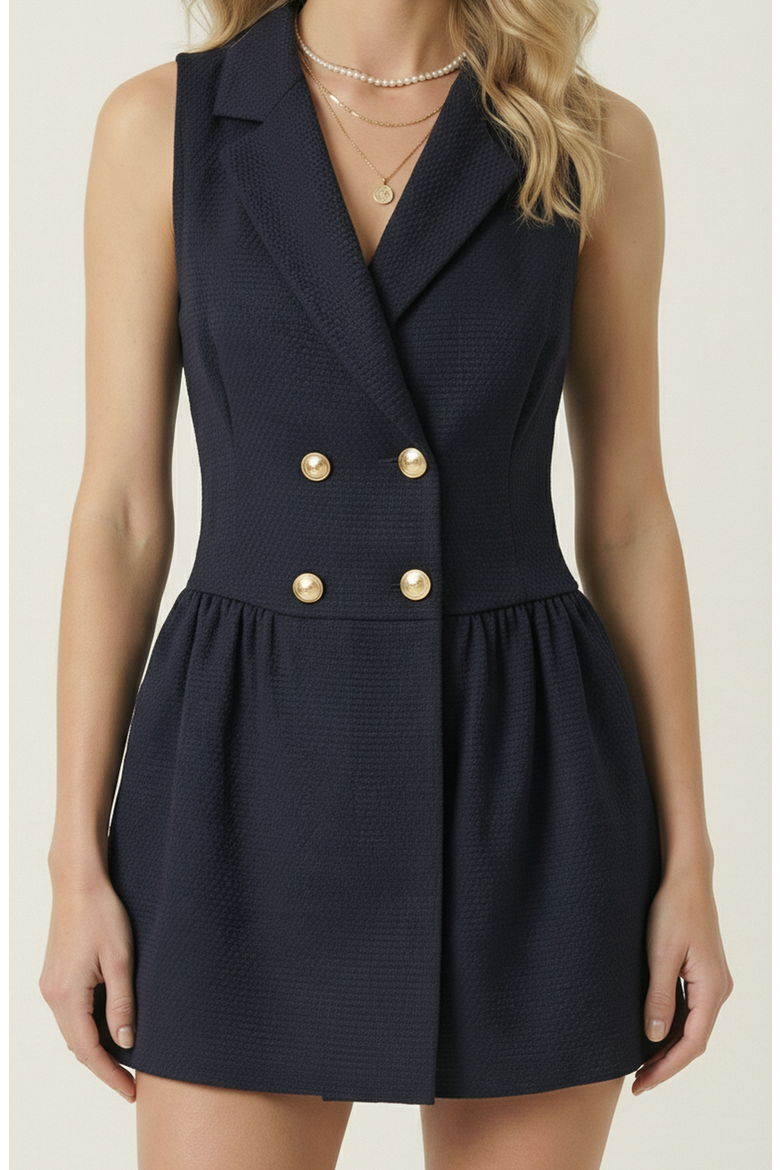Sleeveless Blazer Dress with Double-Breasted Boucle Tweed and Flared Hem, Alternate, color, Black