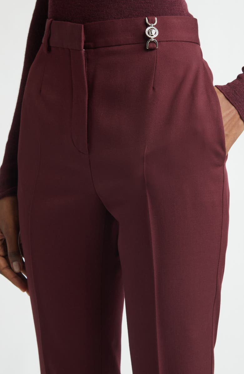 Versace Stretch Virgin Wool Gabardine Flare Leg Pants, Alternate, color, Burgundy