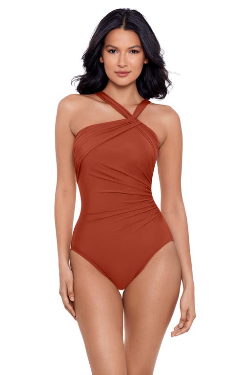 Miraclesuit Rock Solid Europa Asymmetric Underwire One Piece Swimsuit In Brown