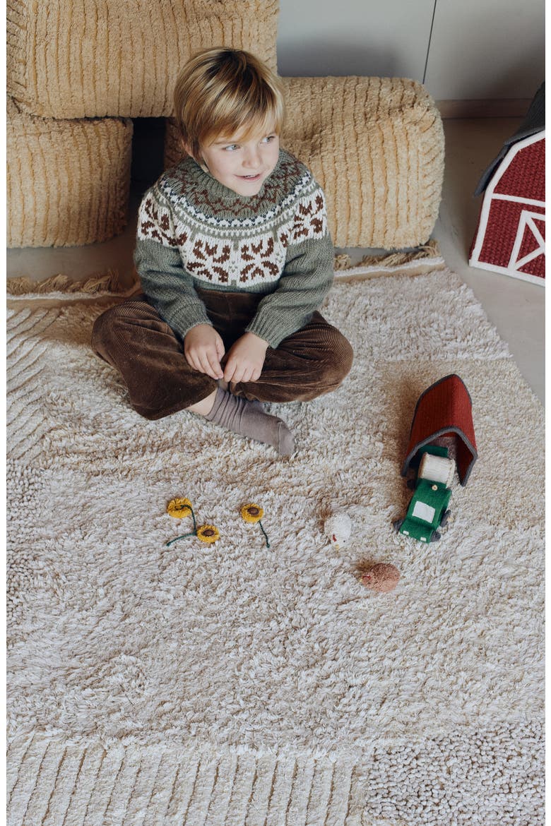Farm Fields Cotton Blend Washable Play Rug, Alternate, color, NATURAL