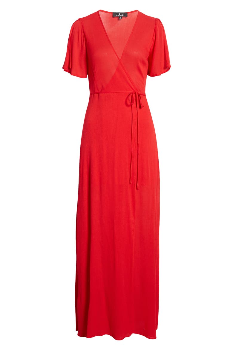 Much Obliged Wrap Maxi Dress, Alternate, color, RED