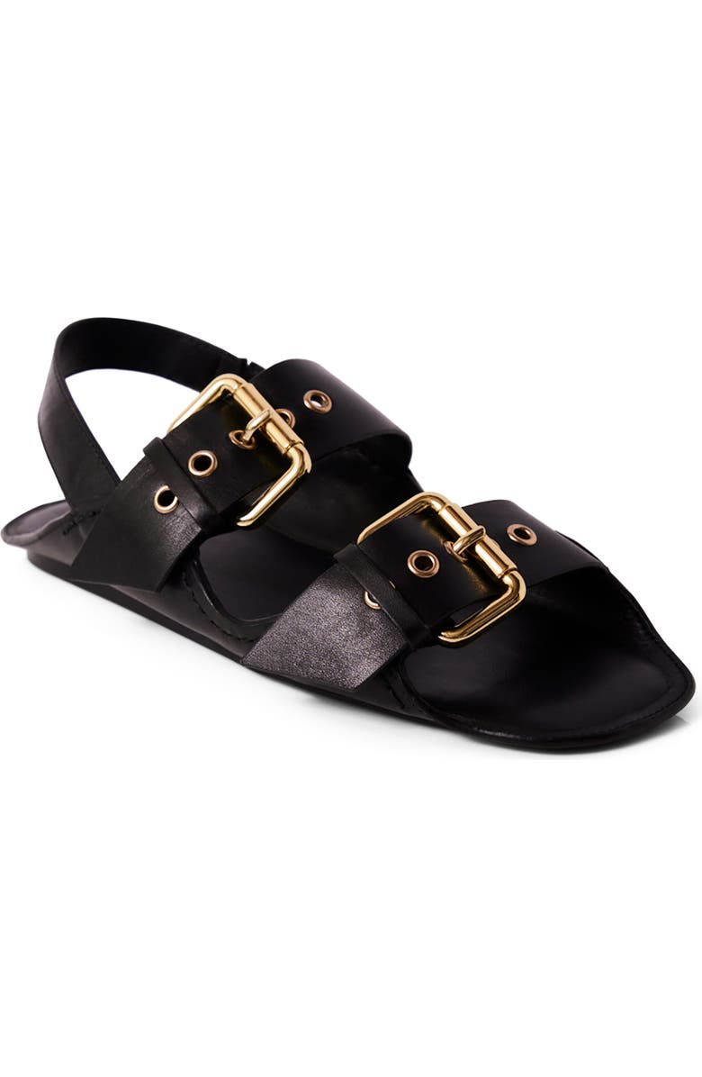 Free People Blossom Buckle Flat Sandal, Main, color, Black Leather