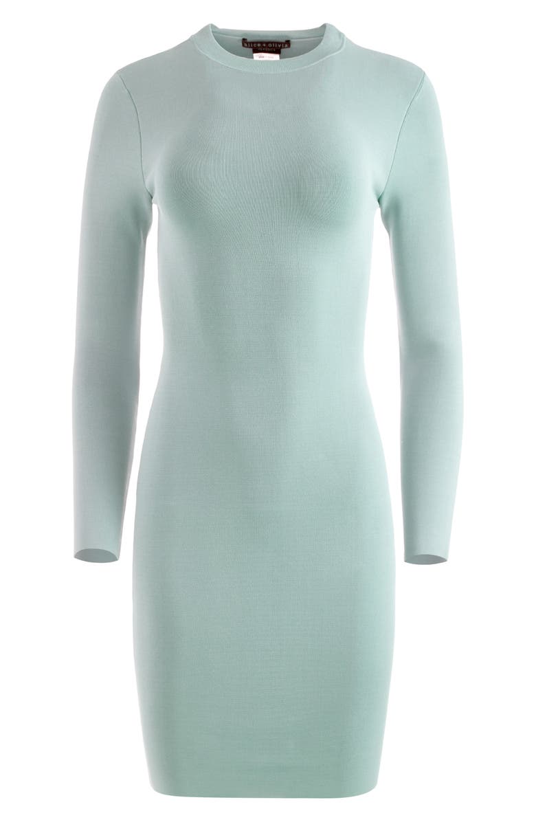Alice + Olivia Estelle Reversible Twist Detail Long Sleeve Body-Con Dress, Alternate, color, Sage