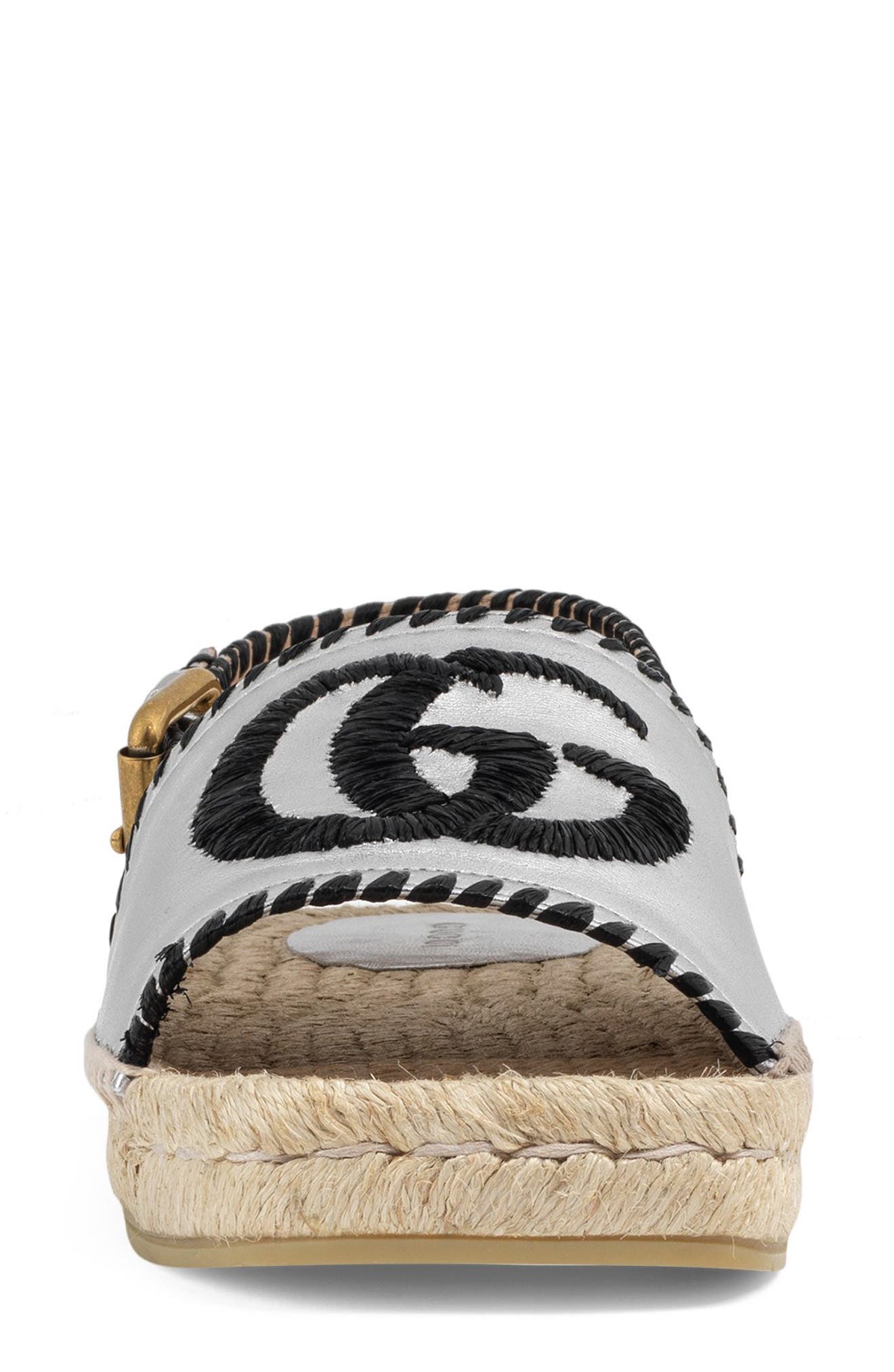 Gucci Pilar Embroidered Double G Logo Slingback Espadrille Sandal, Alternate, color, 