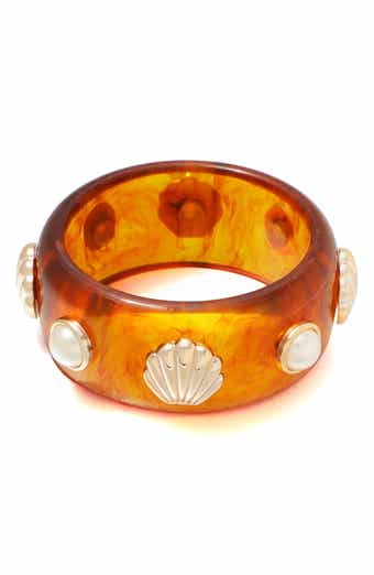 Faux Pearl & Shell Bangle Bracelet