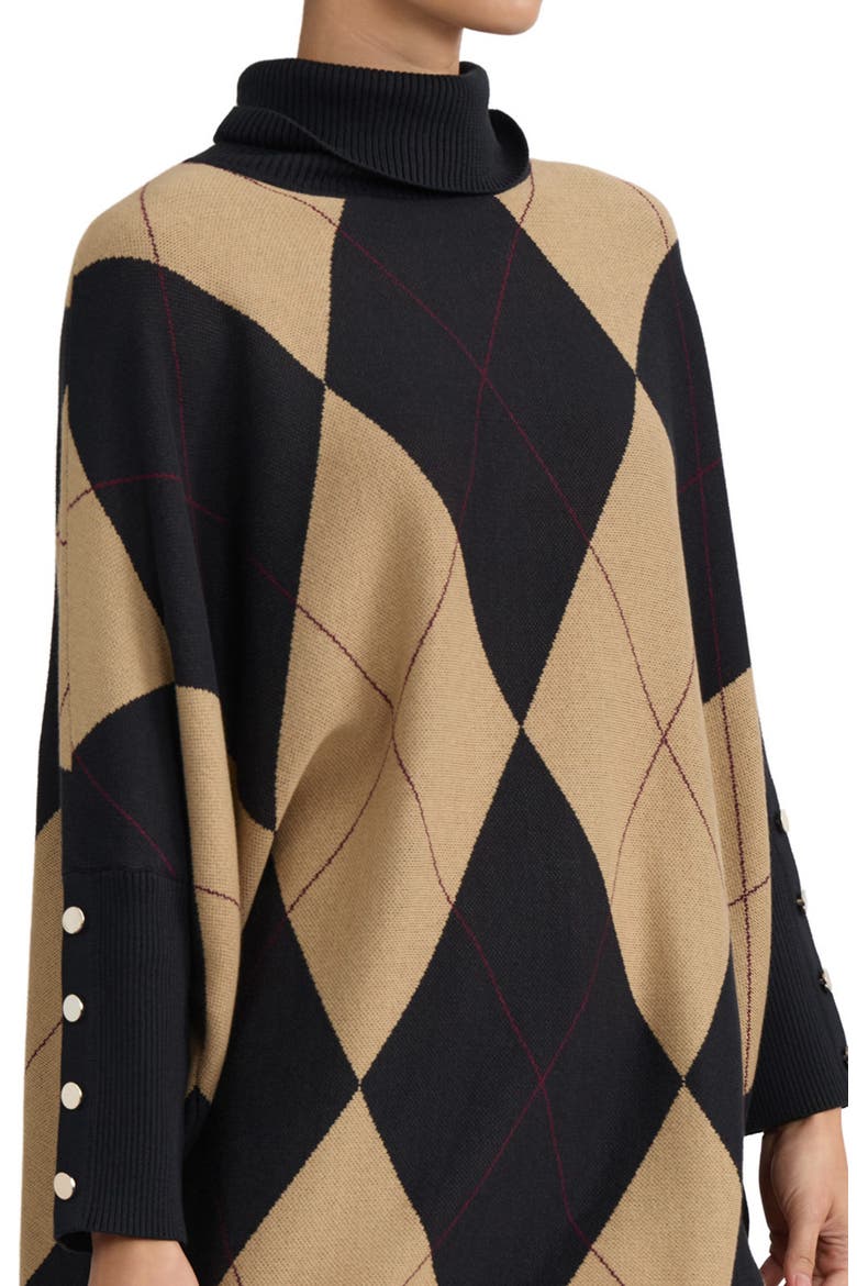 Oversize Argyle Plaid Jacquard Turtleneck Sweater, Alternate, color, JONES BLACK MULTI