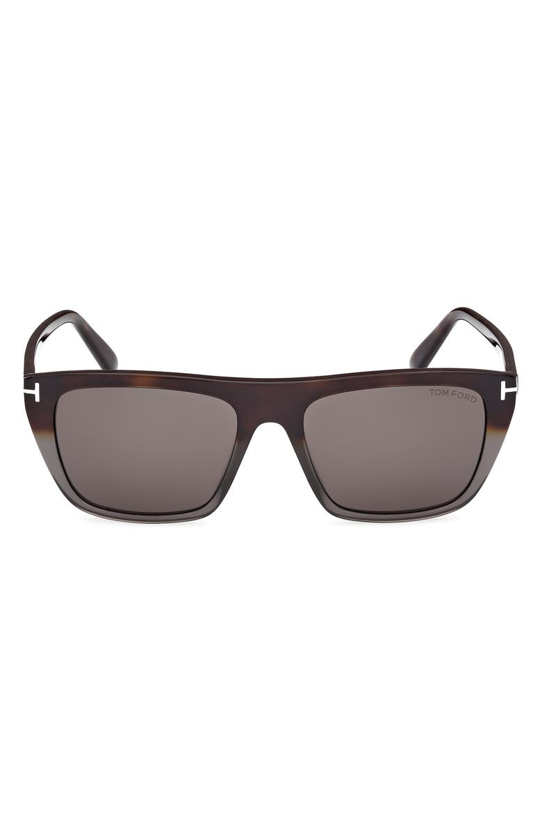 TOM FORD Aslan 56mm Rectangular Sunglasses, Main, color, Havana Into Grey Havana