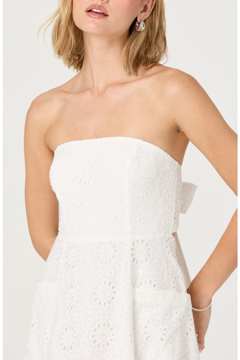 Strapless Cotton Eyelet Dress, Alternate, color, WHITE