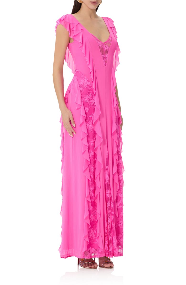 AFRM Trista Ruffle Sleeveless Dress, Alternate, color, Brilliant Pink